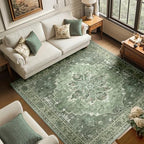 RELEANY Washable Area Rug, Square 6'x6', Green/Dark Green/Gray by RELEANY
