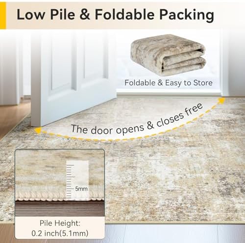 RELEANY Washable 9'x12' Abstract Area Rug for Living Room Neutral Brown - Image 6