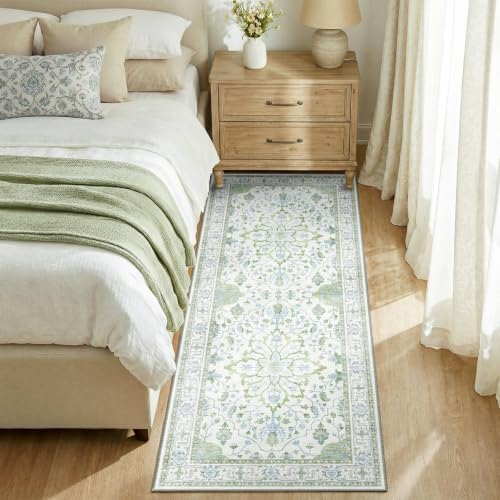 RELEANY Washable Area Rug, Runner 3'x6', Green/White/Blue - Image 2