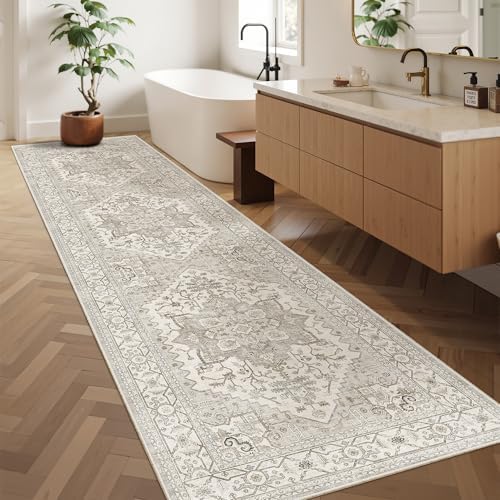 Madane Hallway Runner Rug 2'6''x10' Kitchen Runners Vintage, Beige/Brown - Image 4