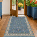 Washable Blue Rugs for Entryway Indoor - 3x5 Throw Rug for Large Kitchen, Bedroom Bedside, Laundry Room, Mudroom, Boho Eclectic Modern Décor, Non Slip Low Pile Fade Resistant by HazoHaus