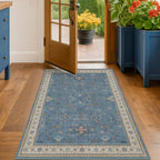 Washable Blue Rugs for Entryway Indoor - 3x5 Throw Rug for Large Kitchen, Bedroom Bedside, Laundry Room, Mudroom, Boho Eclectic Modern Décor, Non Slip Low Pile Fade Resistant by HazoHaus