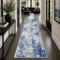 RELEANY Washable Runner 2'x8' Abstract Area Rug for Hallway Blue Gold by RELEANY