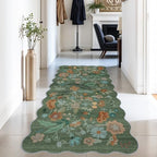 Hallway 3x6 Washable Runner Rug - Indoor Floral Scalloped Kitchen Entryway Low Pile Carpet Soft Non Slip Floor Mat for Bathroom Living Room Bedroom Elegant Home Decor(3x6 Floral/Green) by HYHAOYUNLAI