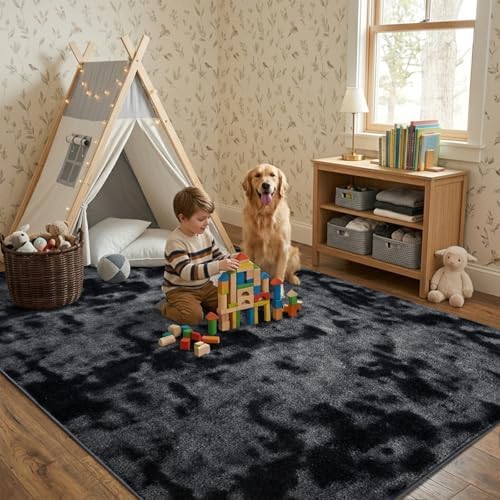 5x7 Tie-dye Dark Grey Area Rug Washable Non-Slip for Living Room Bedroom - Image 3