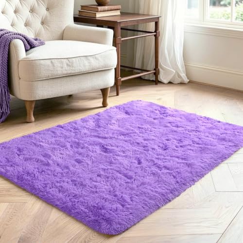 2x3 Purple Fluffy Soft Area Rug Non-Slip for Entryway Bedroom Dorm Hallway - Image 3