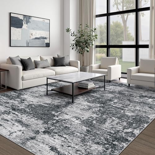 pmtsns Area Rugs 8x10 for Living Room: Washable Rug Modern Abstract Neutral Soft Non-Slip Low-Pile Indoor Large Carpet for Bedroom Dining Room Playroom Home Office (Black Grey, 8'x10') - Image 6
