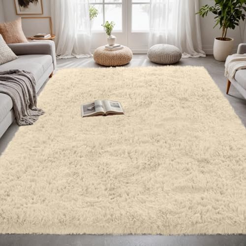 4x6 Fluffy Shag Area Rugs for Living Room Bedroom: Soft Plush Carpet Beige - Image 3