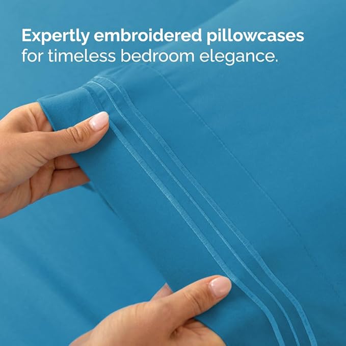 Full XL Bed Sheet Set - 4 Piece Extra Long Extended Full XL Sheets - Soft, Breathable & Cooling - Fits 8" to 16" Mattress w/ Deep Pockets - 54" x 80" - Easy-Fit, Wrinkle & Fade Resistant - Denim Blue