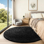 Ophanie Round Rug 5Ft Black Circle Area Rug, Room Decor for Men, Fluffy Fuzzy Bedroom Carpet, Plush Soft Shaggy Living Room Rugs for Kids Home Aesthetic, Nursery with Over 99 pcs Pile fibers - Image 5