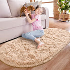 Noahas 2.6x5.3 Beige Fluffy Soft Oval Rug Non-Slip for Bedroom Dorm Hallway - Image 2