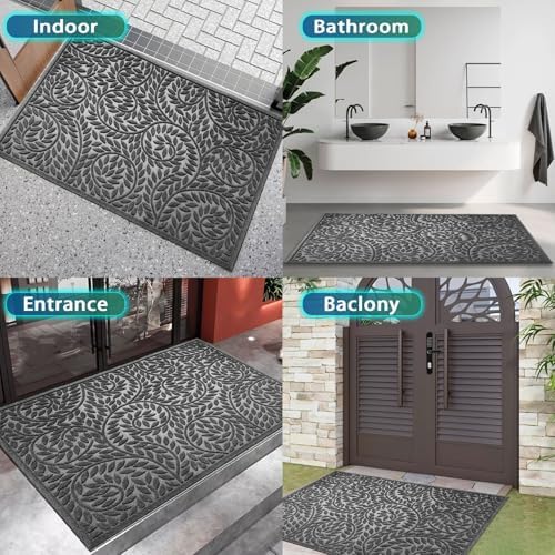 Bulijojo Front Door Mat Entrance,Durable Heavy Duty Welcome Mat,Thick Absorbent Natural Rubber Non Slip Mat,Sturdy Entryway Grey 47"x32" - Image 6