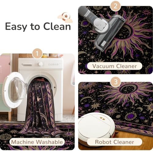 Vacuum-Friendly, 10x14 Washable Area Rug, Black Purple Beige - Image 4