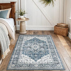 Amada 3x5 Washable Area Rug for Bedroom, Blue, Vintage Pattern by AMADAHOMEFURNISHING