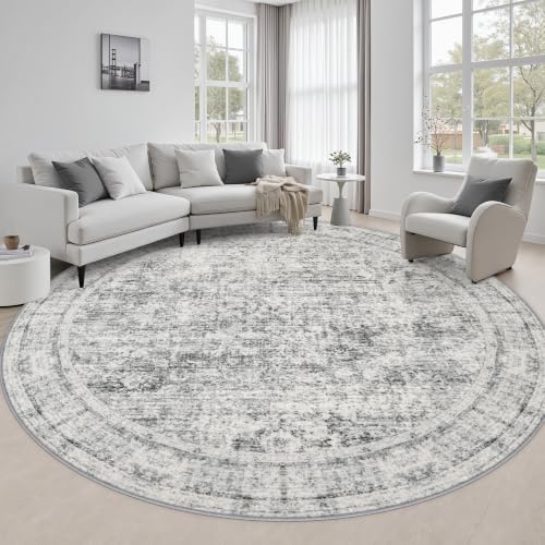 Round Area Rug Living Room: 6 ft Modern Washable Indoor Carpet by FXRHLP