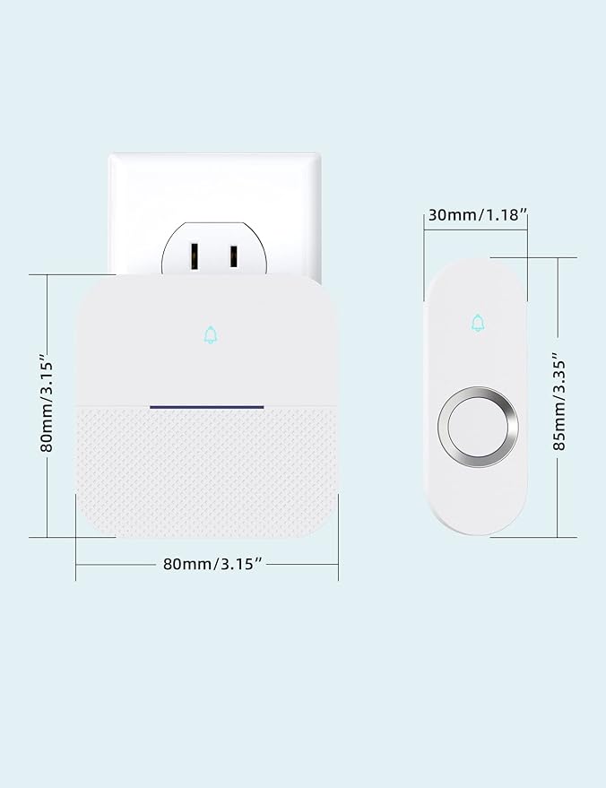 AIDA Lighted Wireless Doorbell for Home, Waterproof Battery Doorbell Wireless 1,000ft Range, 5 Volume Levels with 58 Chimes & LED Flash on Receiver (White, 1 Button & 1 Receiver)