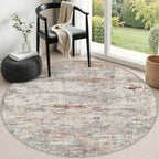 Round Area Rug Living Room: 4 ft Modern Washable Carpet Taupe by FXRHLP