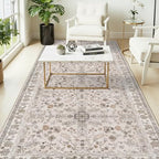 4x8 Rug Washable for Entryway Kitchen – Non-Slip Rubber Backed Area Rug for Hallway Bedroom Living Room Office,Boho Floral Low Pile Thin Floor Indoor Mat (Beige,4x8) - Image 3