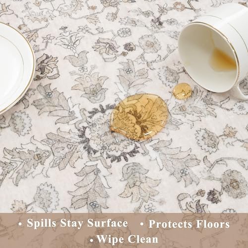 3x4 Entryway Rug Washable Non-Slip–Boho Floral Stain-Resistant Small Area Rug for Kitchen Bedroom Bathroom – Soft Low-Pile Thin Indoor Door Mat (Beige,3x4) - Image 5