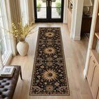Vacuum-Friendly, 2x8 Washable Area Rug, Black Gold Beige Red - Image 2