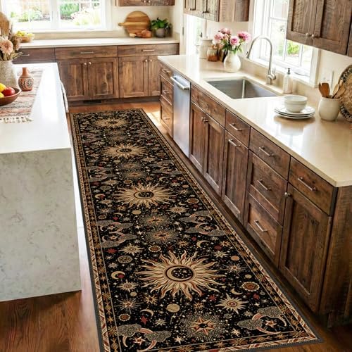 Vacuum-Friendly, 2x10 Washable Area Rug, Black Gold Beige Red - Image 2