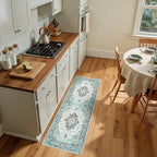 RELEANY Washable Area Rug, Runner 2'x5', Teal Green/White/Navy by RELEANY
