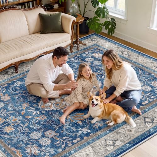 SameBed 8x10 Area Rug Living Room, Vintage Washable Carpet Blue - Image 4