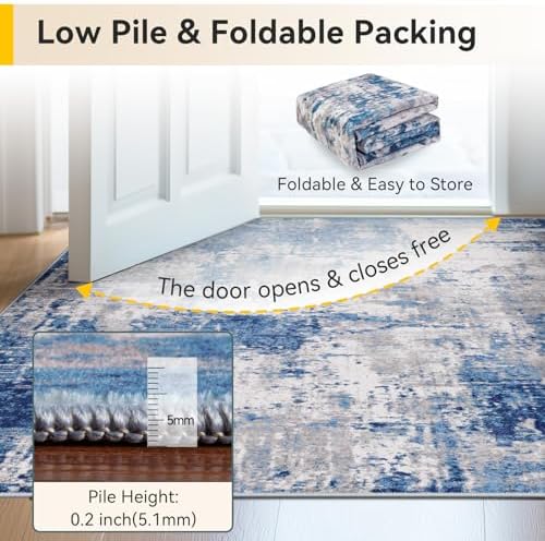 RELEANY Washable Runner 3'x8' Abstract Area Rug for Hallway Blue Gray - Image 5