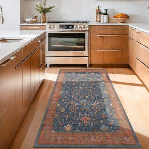 Washable 4x6 Small Rug for Living Room, Area Rug for Kitchen, Bedside, Large Entryway Indoor - Stain Resistant Non Skid Non Slip with Rubber Backing, Boho Aethestic Décor (4x6 Navy Blue) - Image 3