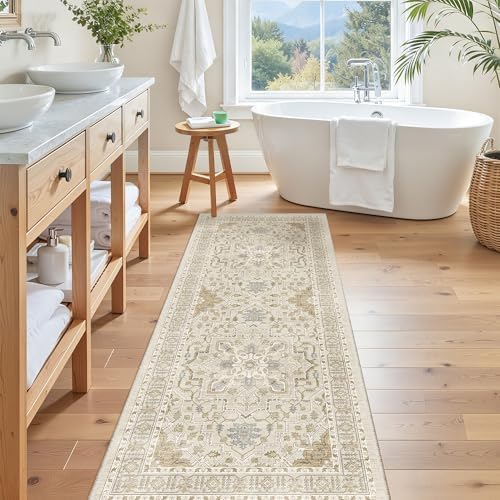 Madane Washable Runner Rug 2x6 Runners for Hallways Non Slip, Beige/Blue - Image 2