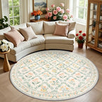 PLHXFR Round Area Rug Living Room: 6 ft Floral Washable Carpet Beige Multi by PLHXFRSoftAreaRugs