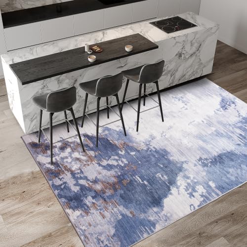 Ompaa Living Room Rug 5x7 Dark Blue Area Rug Machine Washable Boho Rug Non Slip Abstract Vintage Indoor Large Rugs for Bedroom, Classroom, College Dorm, Farmhouse, Dining Room, Kids Playroom - Image 5