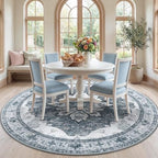 RELEANY Washable Area Rug, Round 7ft, Grey/White/Beige by RELEANY