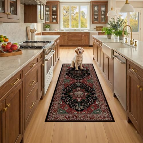 RELEANY Washable Area Rug, Runner 3'x7', Red/Black by RELEANY