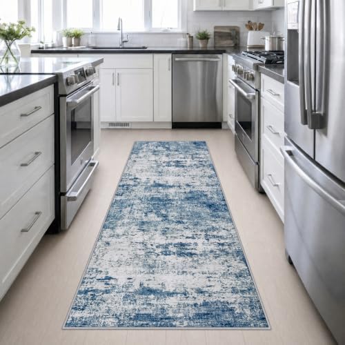 3x10 Washable Runner Rug：Modern Abstract Kitchen Soft Carpet Blue - Image 5