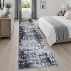 2.6x14 Washable Runner Rug:Modern Abstract Soft Carpet Dark Black - Image 4