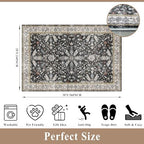 2x3 Rug Non-Slip Washable for Kitchen – Boho Small Throw Rug for Sink & Entryway, Soft Low Pile Thin Indoor Mat for Pet Area & Bathroom (Black, 2x3) - Image 2