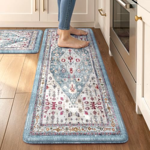Collive Boho Anti Fatigue Mats for Kitchen Floor 2PCS, 17.3"x29"+17.3"x47" by Collive