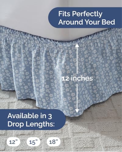 CGK Wrap Around Dust Ruffle Bed Skirt - King Size, 12" Inch, Blue Meadow - Image 4