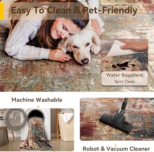 RELEANY Washable 2'x3' Abstract Area Rug for Living Room Rustic Brown - Image 4