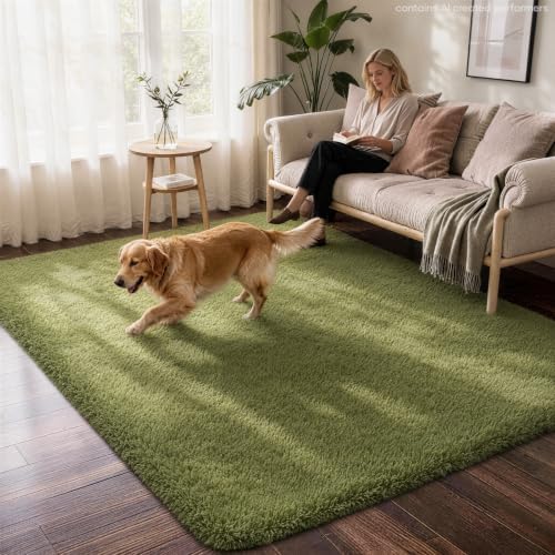 Ophanie Green Rugs for Living Room 5x7, Grass Shag Fluffy Large Fuzzy Plush Soft Carpets,Floor Shaggy Area Rugs for Bedroom, Carpet for Kids Boys Girls Dorm Nursery Decor with Over 99 pcs Pile fibers - Image 5
