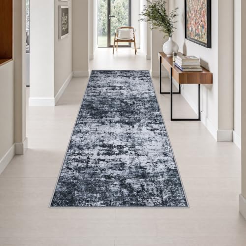 2x6 Washable Runner Rug：Modern Abstract Kitchen Carpet Black by FXRHLP