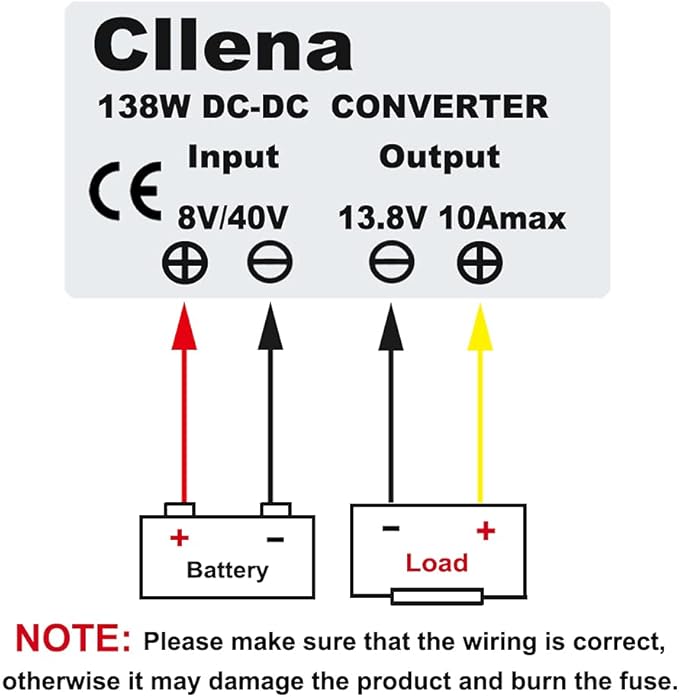 Cllena DC 8V-40V to 13.8V 10A Automatic Buck Boost Converter Step Down/Up Regulator Voltage Reducer Converter Waterproof Regulated DC Power Supply for Golf Cart Club Car LED Light