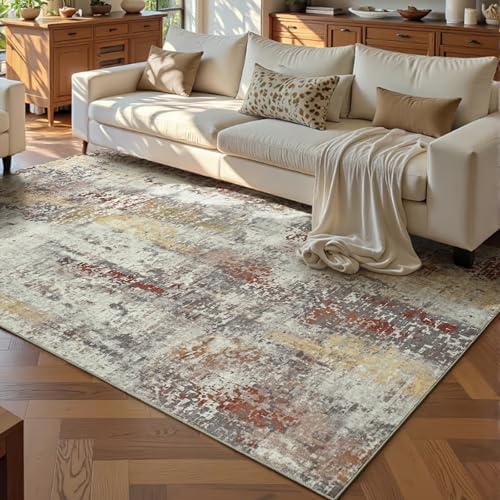 Ompaa Living Room Rug 5x8 Beige Area Rug Machine Washable Boho Rug Non Slip Abstract Vintage Indoor Large Rugs for Bedroom, Classroom, College Dorm, Farmhouse, Dining Room, Kids Playroom - Image 2