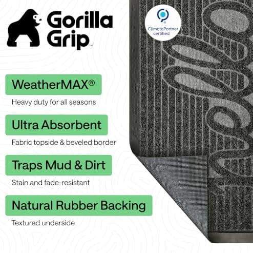 GORILLA GRIP WeatherMAX Door Mat, Indoor Outdoor, 29x17, Dark Gray Hello - Image 2