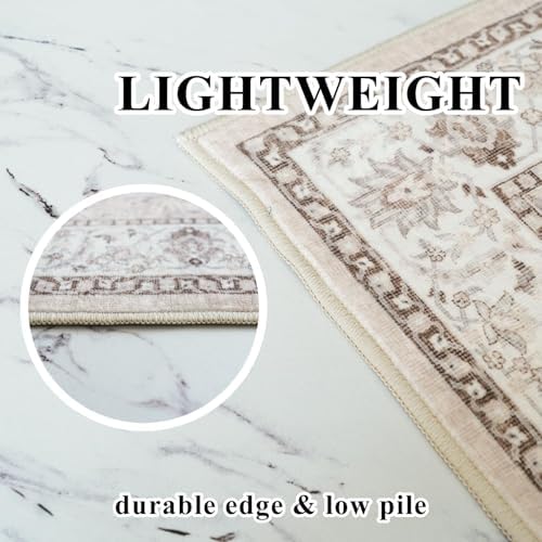 Washable 3x8 Kitchen Runner Rug: Indoor Oriental Hallway Carpet Low-Pile Stain Resistant Entryway Bathroom Area Rug Non Slip Vintage Soft Floor Mat for Living Room Bedroom Boho Home Decor(3x8,Beige) - Image 6
