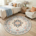RELEANY Washable Area Rug, Round 4ft, Beige/Blue/Orange by RELEANY