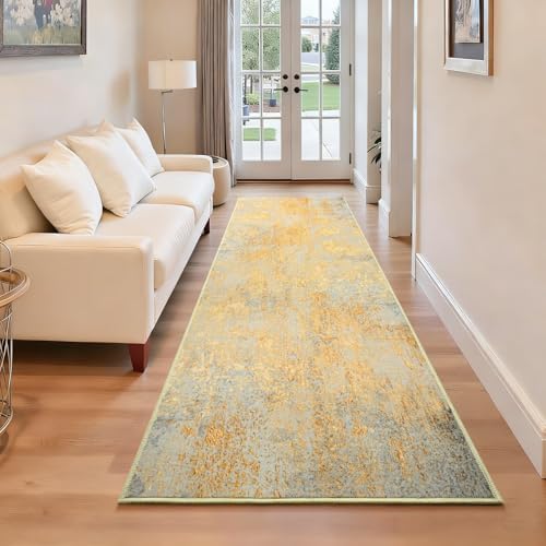 Runner Rug for Kitchen Hallways Runner Rug Non Slip 2'6''x8' Washable Long Runner Rugs with Rubber Backing Soft Abstract Carpet Runner for Entryway, Kitchen, Bedroom, Bathroom (Orange, Silver & Gray) by OmpaaHomeDecor