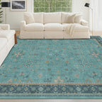 Boho Teal 6x8 Rug for Living Room, Washable Area Rugs for Bedroom, Dining Room Under Table, Vintage Turquoise Décor Indoor, Low Pile & Soft Carpet by HazoHaus