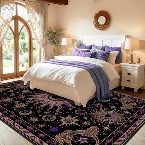 Vacuum-Friendly, 9x12 Washable Area Rug, Black Purple Beige - Image 3
